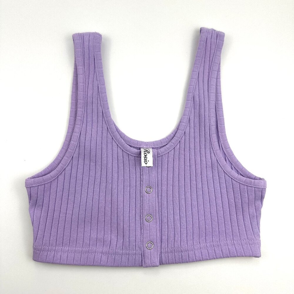 ROSIO PURPLE JUNIOR'S BUTTON CROP TOP SIZE: S